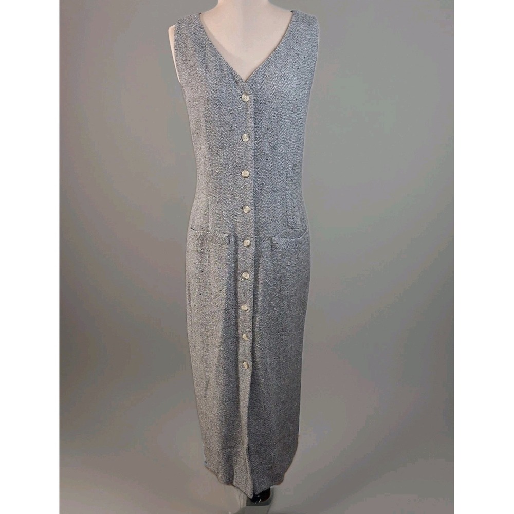 Express Tricot Womens Sz 11/12 Wool Blend Jumper Dress Lined Button‎ Front Vtg